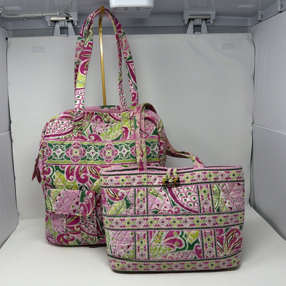Vera Bradley Pinwheel Pink 2 Pc Lot 2008 Retired Vintage Tote Shoulder Bag